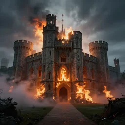 gothic fantasy windsor castle on fire, artstation, jakub rozalski, volumetric fog, raytracing, back light, raymarching, by ilm, by digital domain, by weta digital
