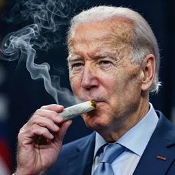 A portrait of joe biden smoking a rolled marijuana joint, smoke, 8k, hyper detailed