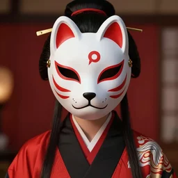maiko wearing a kitsune mask, fluent composition, red white and black, concept art, ambient light, 4 k, intricate details, highly professionally detailed, cgsociety, highly detailed -