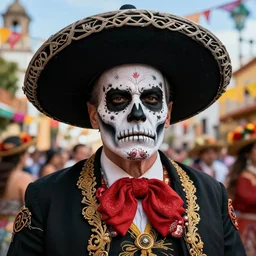 Walter white wearing skull makeup at day of the day celebrations in mexico, digital art, amazing detail, artstation