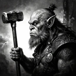 norse troll blacksmith with hammer profile portrait half body monochrome portrait hammer cover illustration dramatic kvlt by peder balke by guido crepax by norman bluhm mystic high contrast monochromatic