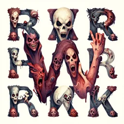 illustrated letters decorated with horrifying - looking faces