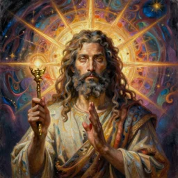 a very high hyperdetailed painting with complex textures of a man philosopher mystic metaphysical student of alchemy has a war against his ego and a desire for transcendental knowledge, surreal psychedelic conceptual magical realism