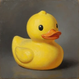 portrait of a yellow rubber duck, by paolo porpora, oil on canvas.