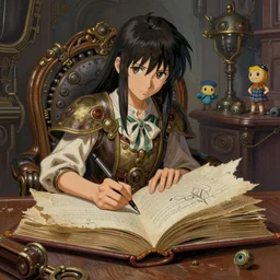 semi reallistic gouache gesture painting, by yoshitaka amano, by ruan jia, by conrad roset, by dofus online artists, detailed anime 3 d render of a magical book, portrait, cgsociety, artstation, rococo mechanical, digital reality, sf 5 ink style, dieselpunk atmosphere, gesture drawn