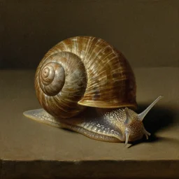 insanely fine detail, still life classical academical oil paintintg, a fragment with a close - up snail. flemish baroque, dutch, netherlands.