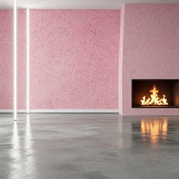 colour 3 5 mm, big open shiny concrete floor, architectural digest, wide shot, fine art wallpapers, big white neon sticks, fire place