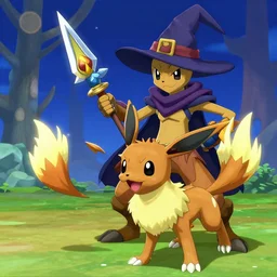 video game pokemon : espeons reprisal star valley resident evil vaporeons mystery dungeon ( 6 4 ) fps tpc resident eevee holding spear fighting espeon, the old god wearing a witch hat pokemon final gamecube