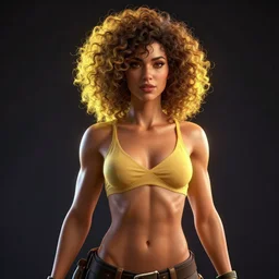 glowwave portrait of curly hair muscular hot girl from borderlands 3, au naturel, hyper detailed, digital art, trending in artstation, cinematic lighting, studio quality, smooth render, unreal engine 5 rendered, octane rendered, art style by klimt and nixeu and ian sprigger and wlop and krenz cushart.