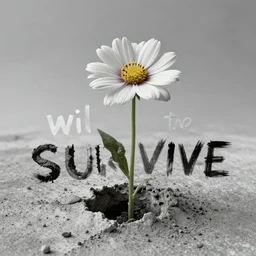 will to survive, flower thrusting up through concrete, brutal, heartrending, trending on artstation