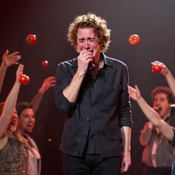 wil wheaton crying on stage while tomatoes are being thrown at him