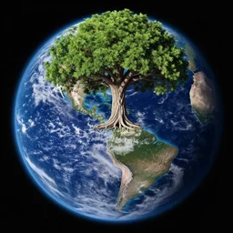 “looking at the tree of life sitting on top of planet earth from space, extreme detail, in the style of Michael Hutter”