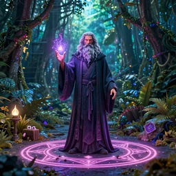 portrait of an wizard standing in a magic circle in a dark jungle, powerful magic, straight on, by artgerm, tom bagshaw, gerald brom, vaporwave colors, vaporwave, 4 k, hd, daz studio, daz studio render, character concept art, concept art, full body character concept art,