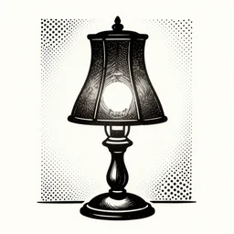 mid 2 0 0 0 s cover art with lamp, linocut, tones of black, dot