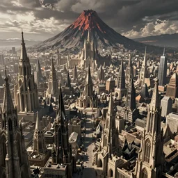 mordor as a bustling city, extremely detailed, sharp focus, skyline, vast, gothic, lord of the rings, mount doom, 4 k, fantasy, concept art, gritty