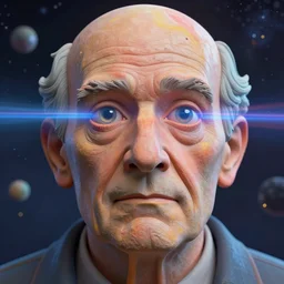 a 3 d model of an old man with an infinite depth of space vibrating in his eyes by john hoyland, surreal, overblown vibrant colors, masterpiece, physical based rendering, featured on pixiv, octane renderer, trending on pinterest