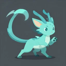 cyan cute spirit axie pet attacks with its long tail, back strike, fantasy, studio ghibli, clean cel shaded vector art, style artstation, style greg rutkowski, octane render, unreal engine 6, epic game graphics, fantasy, conceptual art, ray tracing