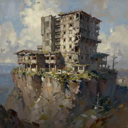 concept art of brutalist big house on cliffs, oil painting by jama jurabaev, extremely detailed, brush hard, artstation, for aaa game, high quality, brush stroke