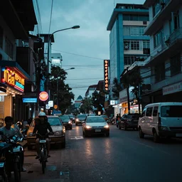 Cyberpunk street scene, Phnom-Penh Cambodia