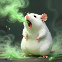 screaming white rat spewing putrid green mist, majestic, flatulent rat, concept art, 8 k, trending on artstation