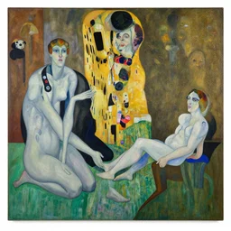 a painting of guernica with characters from an os gemeos painting by graham sutherland, egon schiele, gustav klimt, joan miro, basquiat, expressionism