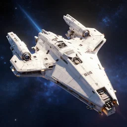 epic professional digital art of angular pale white starship with many complex modules, starfield background, volumetric light, radiance, hamish frater, jim burns, wayne barlowe, unreal engine 6 maya render, octane, hd, 4 k