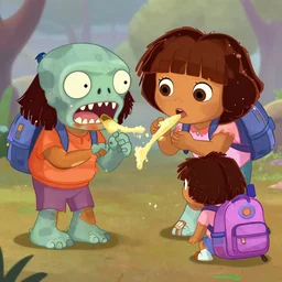 zombie dora the explorer eating her parents while swiper steals her backpack
