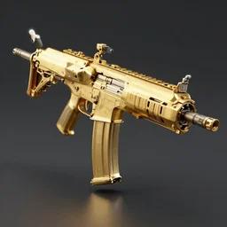 golden corner assault rifle, mechanical, 4k, futuristic, trending on ArtStation