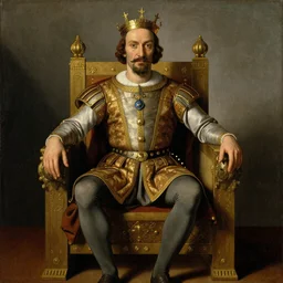A portrait of Mr. bean depicted as a medieval king on a throne, renaissance oil painting by Salvador Dali