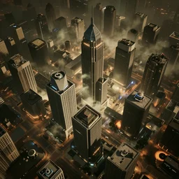 canary wharf, screenshot from cyberpunk 2 0 7 7 pc game, isometric view, ue 4, raytracing, volumetric fog resolution, ambient occlusion, anisotropy, shadow resolution, texture quality high, chromatic abberation, 8 k