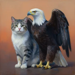 painting of hybrid between cat! & eagle, intercrossed animal, mixture animal, by tiffany bozic, by zdzislaw beksinski, cold hue's, warm tone gradient background, concept art, beautiful composition, digital painting,