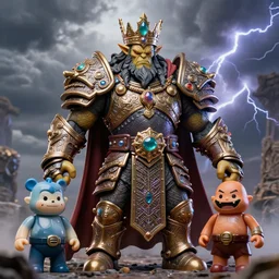 hyperrealistic rendering, epic ornate supreme orc goblin overlord, jewel crown, war armor battle, by art of skinner and richard corben, product photography, collectible action figure, sofubi, hottoys, storm clouds, outside, lightning