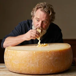 alex jones eating a large wheel of cheese, high definition, photo realistic