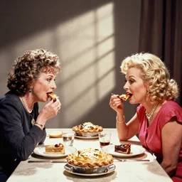 candid photo of Carol Channing and Lucille Ball in a pie eating contest, photo by Herman Leonard