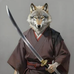 masterpiece painting of a, Kimono wearing Werewolf with a large Katana, light grey fur, serious wolf face featured in artstation, concept art by Greg Rutkowski, WLOP, Dan Mumford, Christophe Vacher