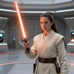 Leia using the force at Jedi Temple scene from the last jedi, 2022, film by Stanley Kubrick, serene, iconic scene, stunning cinematography, hyper detailed, sharp, anamorphic lenses, kodak color film, 4k