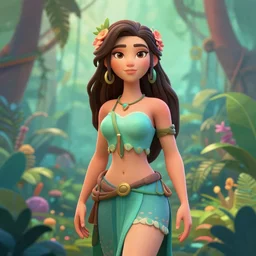 beautiful jungle woman 3 - d 8 k resolution, concept art, detailed matte painting, digital art, artstation, devianart, digital illustration, colorful lovely dreamscape in soft colors storybook illustration by anne stokes