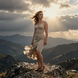 ultrarealistic illustration scarlett johansson on a windy mountain top, @ aaronhorkey