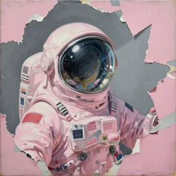 anxiety in space, pink grey color palette, painting by shaun tan, detailed, intricate, torn paper decollage, oil on canvas by edward hopper, ( by mattias adolfsson ), by moebius