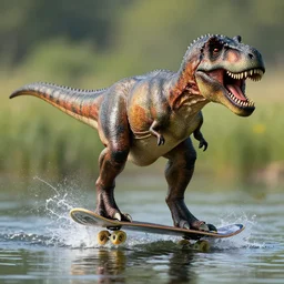 T-rex skating on water