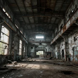 abandoned industrial factory interior, digital art, trending on artstation