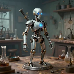 arcane automaton in an alchemist's workshop