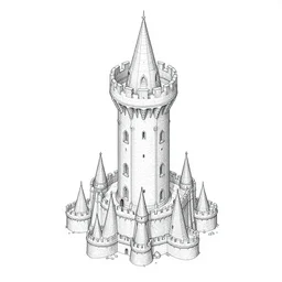 isometric view of wizard's tower, lineart, 8 k