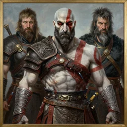 god of war kratos portrait dnd, painting by gaston bussiere, craig mullins, greg rutkowski, yoji shinkawa