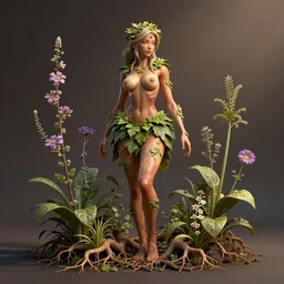 super sexy hot - like creature!!!, digital art, render, blender, leaves, roots!!!!, flowers, herbology, matte painting, by levitan, by kinkade, by artgerm