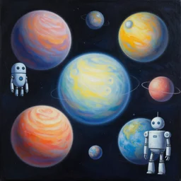the most amazing abstract painting of planets in the history of the world robots