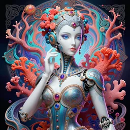 portrait of an absurdly beautiful, graceful, sophisticated, fashionable cyberpunk mechanoid rowan atkinson, hyperdetailed illustration by irakli nadar and alexandre ferra, volumetric lighting, celtic fantasy art, psychedelic, intricate, hyper detailed, smooth, vibrant aura, intricate linework, white porcelain skin, faberge, coral