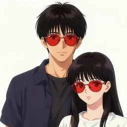 a guy and a girl, red sunglasses, junichi higashi, isamu imakake, artgem, masterpiece, full portrait