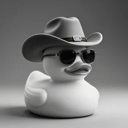 the coolest cowboy rubber duck dressed in a cowboy hat and sunglasses, black and white vintage studio photography, highly detailed, studio lighting, clear photo, professional, award - winning, octane render, cinematic, smooth photo, pinhole photo, cinematic shot, very cool, atmospheric, moody, trending in arstation, high quality render