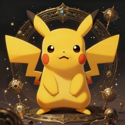 Pikachu fantasy, fantasy magic, intricate, sharp focus, illustration, highly detailed, digital painting, concept art, jahbu art and Paul lewin and kehinde wiley, masterpiece